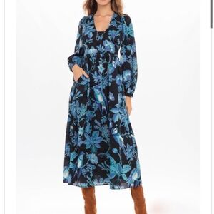 Banjanan Melany Maxi Dress In Hedgerow Black XS NWT